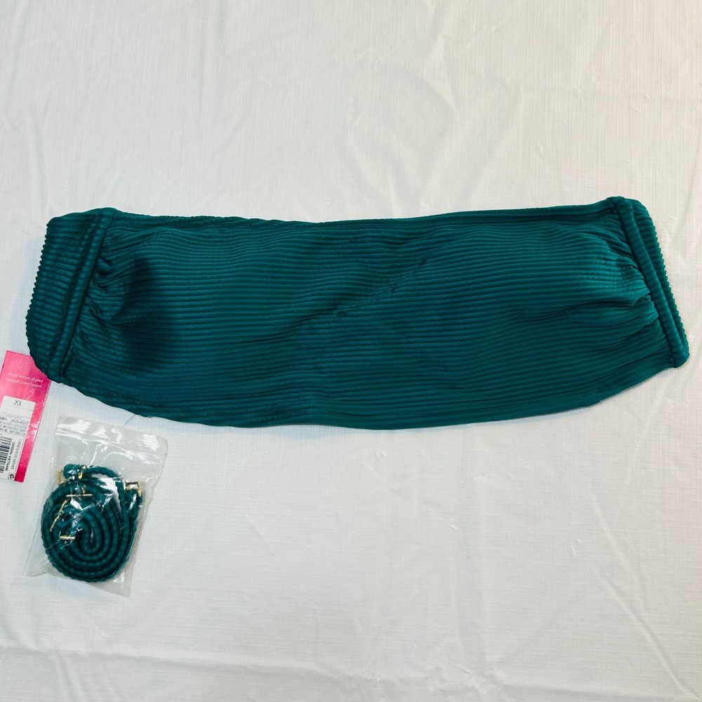 Xhilaration Teal Green Ribbed Bandeau Bikini Top XL NWT‎ Detachable Straps